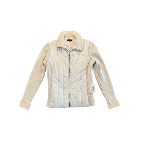 SOL E COR Jackets & Blazers - RARE Sole Cor Knitwear Cream Quilted Sweater Jacket Size Petite Ribbed Sleeve